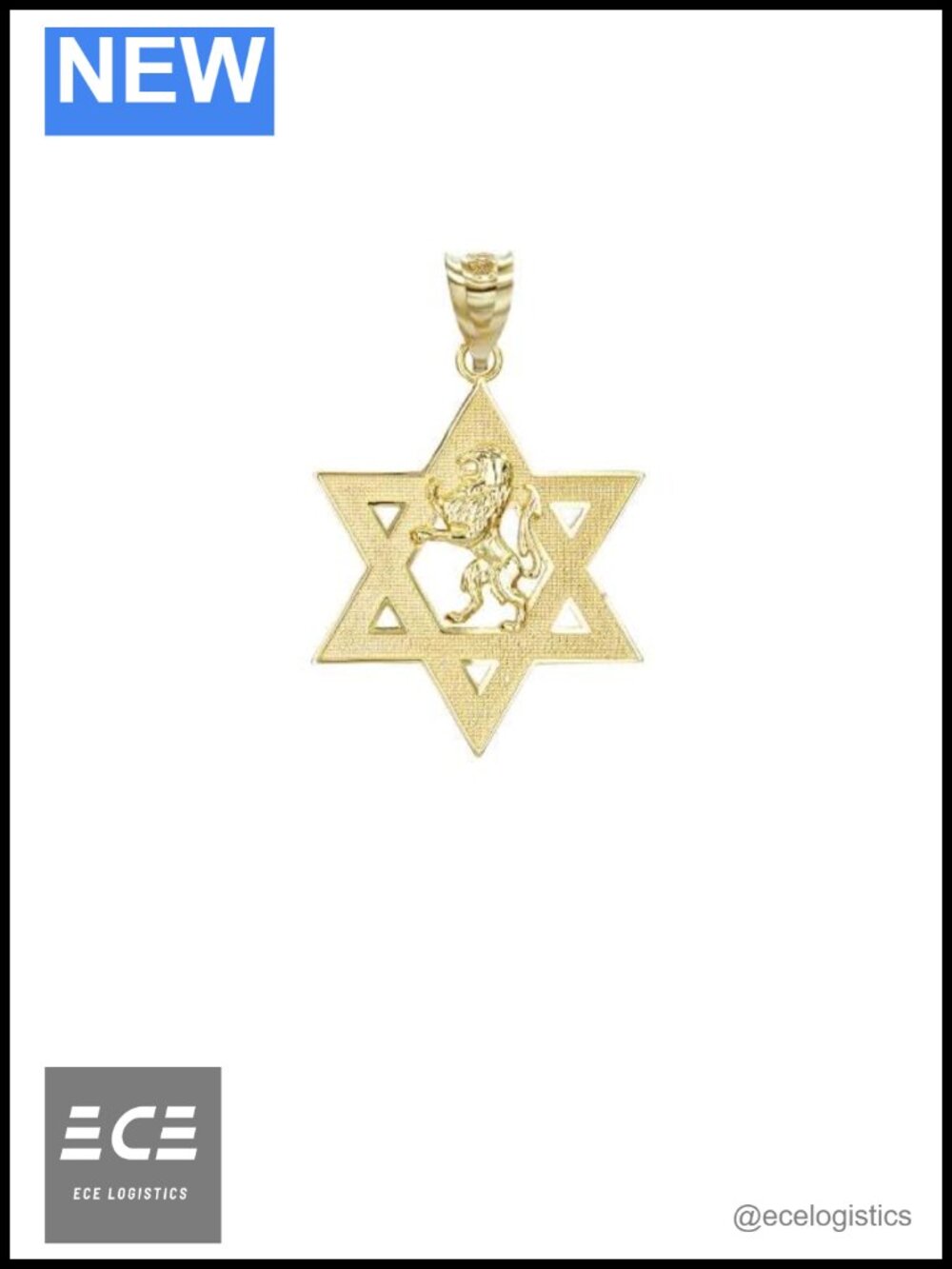 14K Yellow Gold Lion of Judah Magen David Star Pendant Necklace